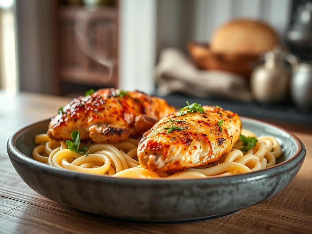 Freshly prepared baked pasta and chicken recipes