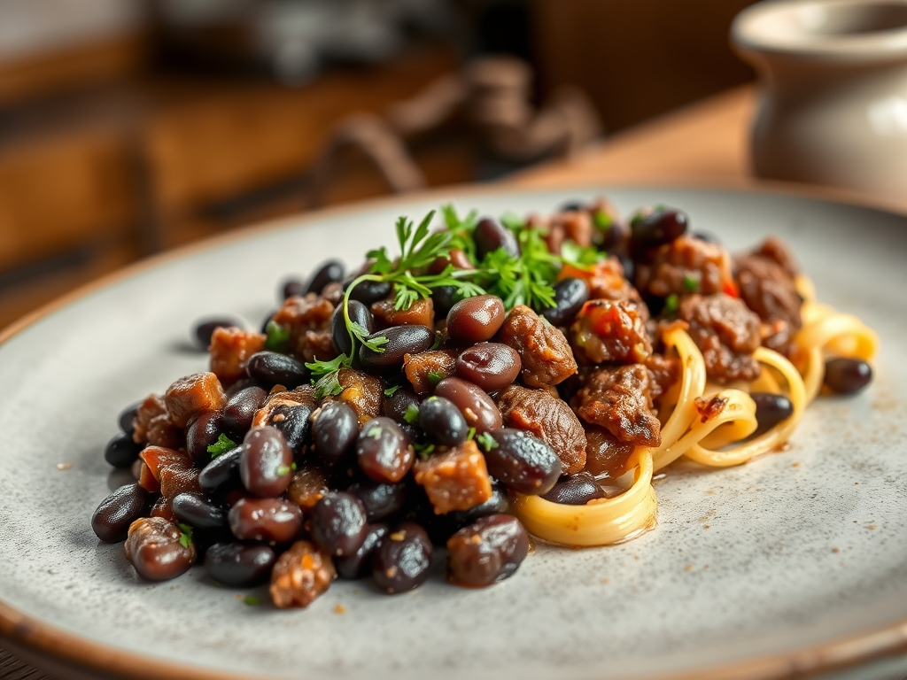 Freshly prepared black beans and ground beef recipes