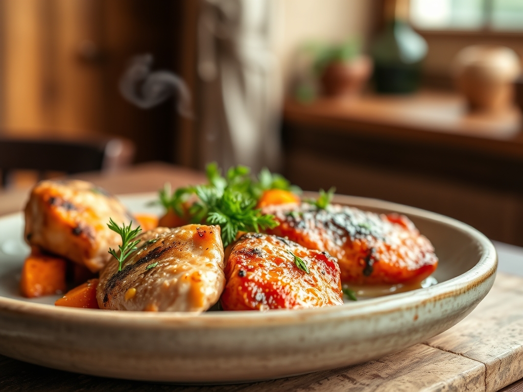 Freshly prepared healthy chicken and sweet potato recipes
