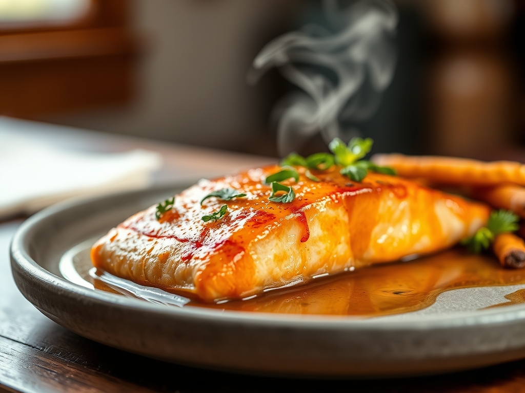 Freshly prepared salmon recipes baked with maple syrup