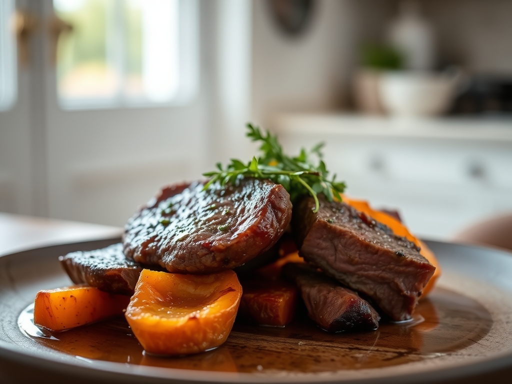 Freshly prepared steak and sweet potato recipes